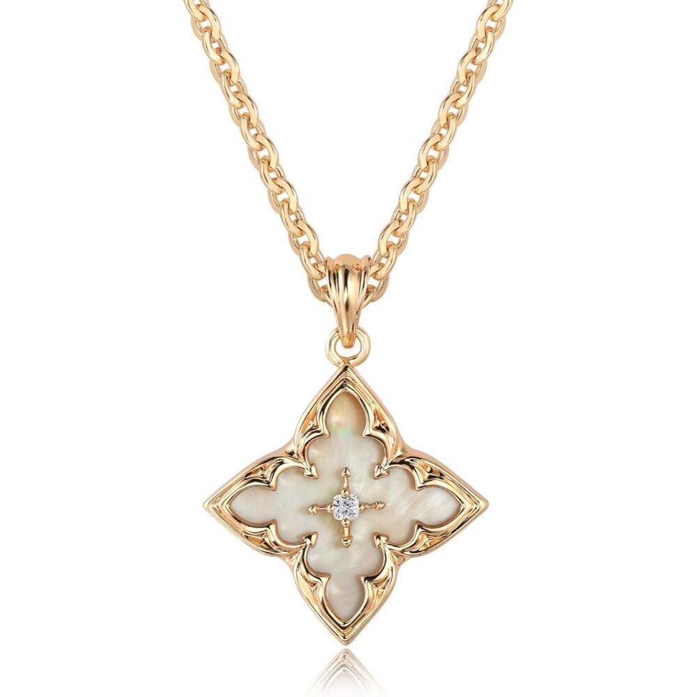 Gold Clover Necklace Women Dainty 14K Gold Plated CZ Pendant Adjustable Chain
